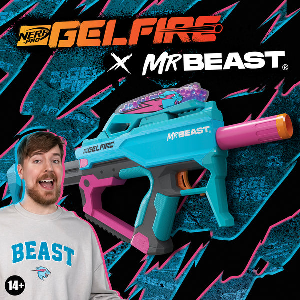  Nerf Pro Gelfire X MrBeast Full Auto Blaster & 20,000 Gelfire  Rounds, 300 Round Hopper, Rechargeable Battery, Eyewear, Ages 14 & Up :  Toys & Games